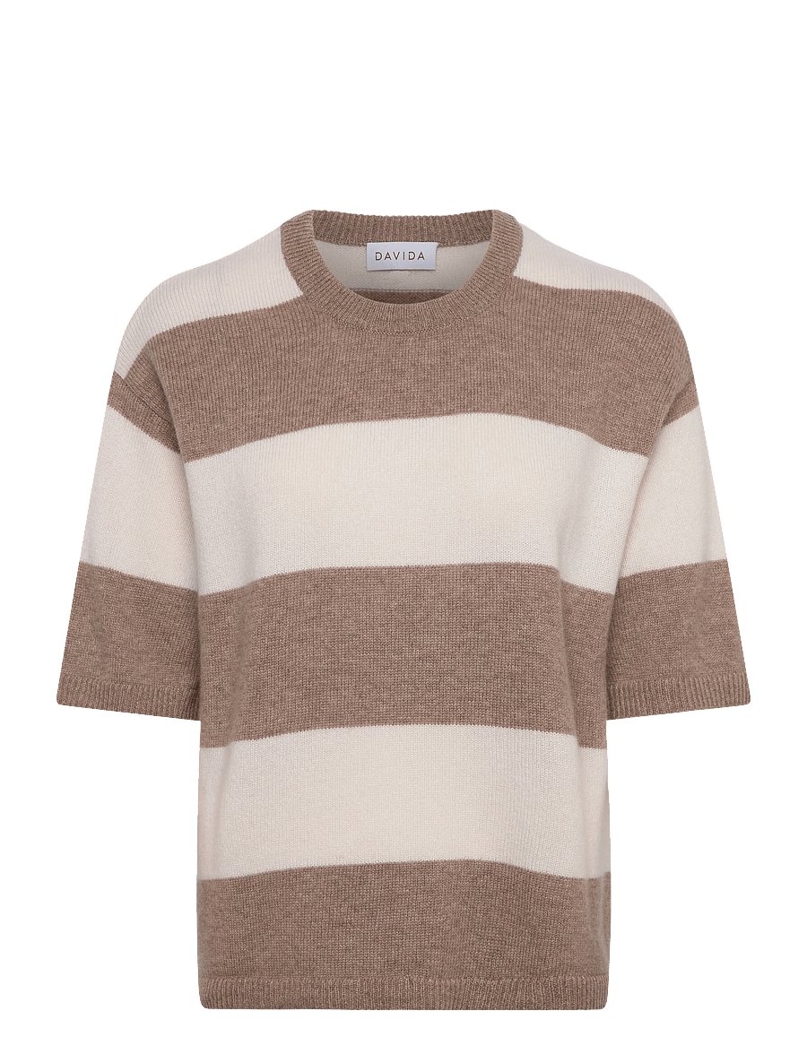 Davida Cashmere - Boxy T-Shirt Striped - cashmere - mink / white - 0