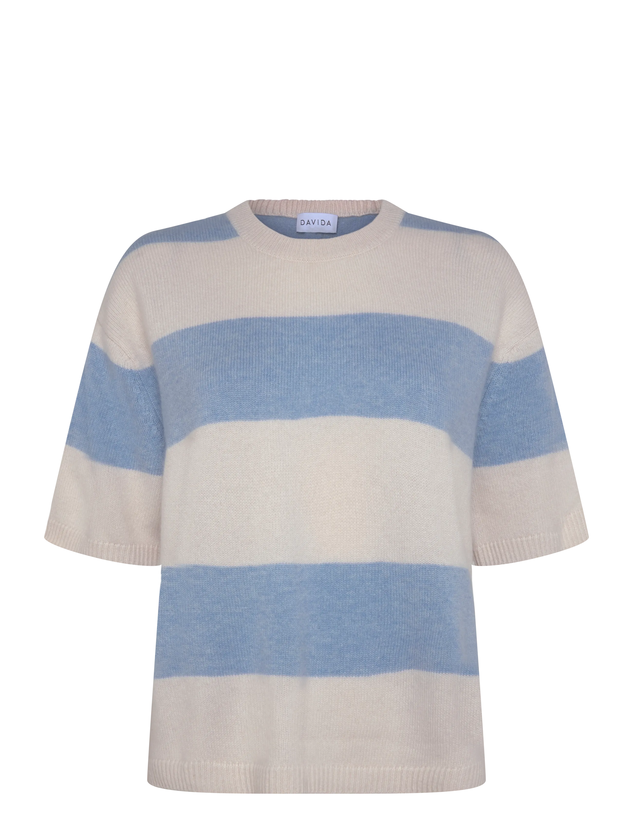 Davida Cashmere Boxy T-Shirt Striped - Summer in the city - WHITE/BLUE FOG / white