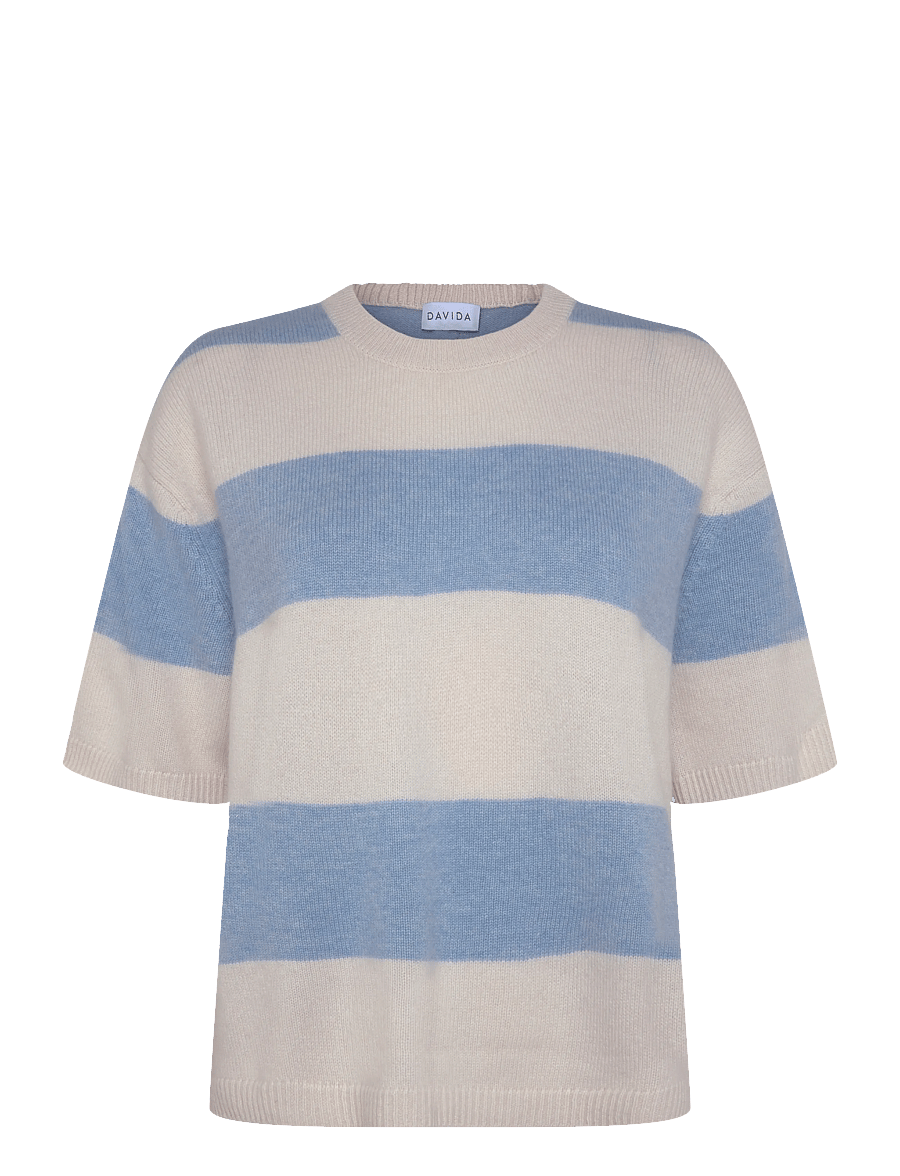 Davida Cashmere - Boxy T-Shirt Striped - kašmiir - white/blue fog - 0