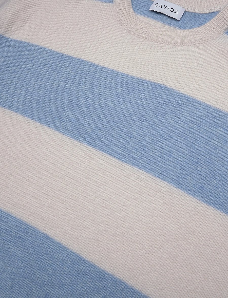 Davida Cashmere - Boxy T-Shirt Striped - kašmiir - white/blue fog - 2