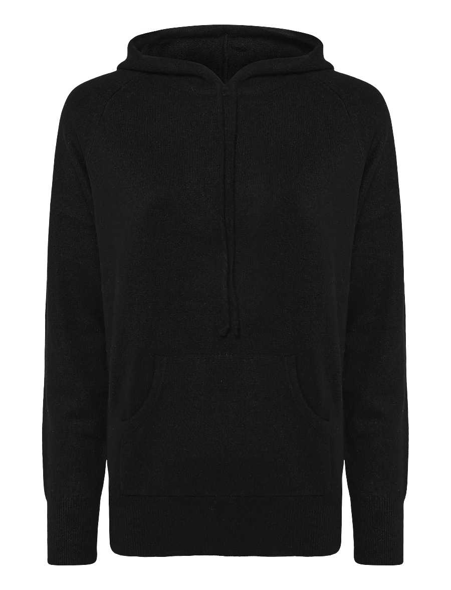 Davida Cashmere - front pocket hoodie sweater - cashmere - black - 0