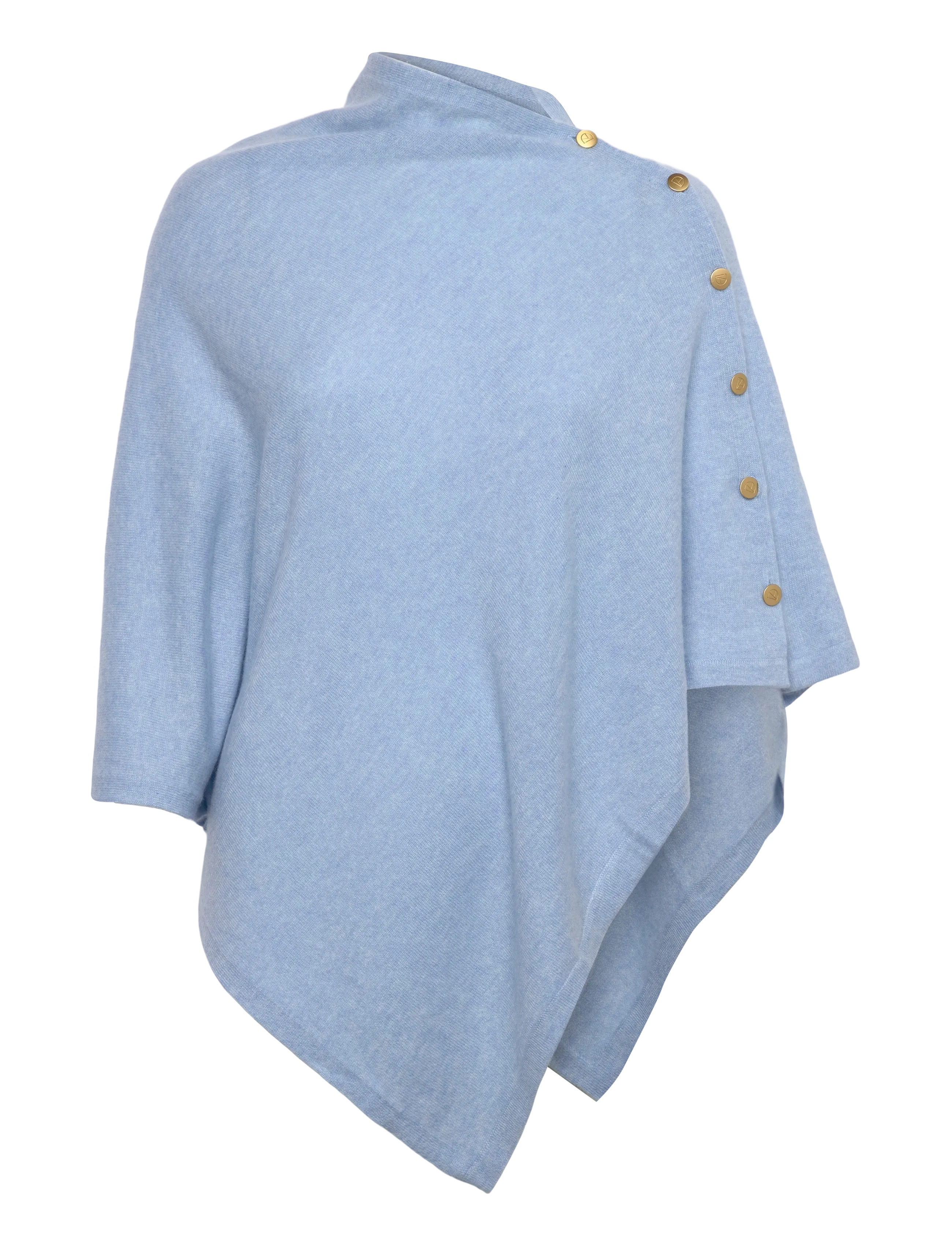 Davida Cashmere Poncho Gold Buttons - Transitional Layering - BLUE FOG / blue