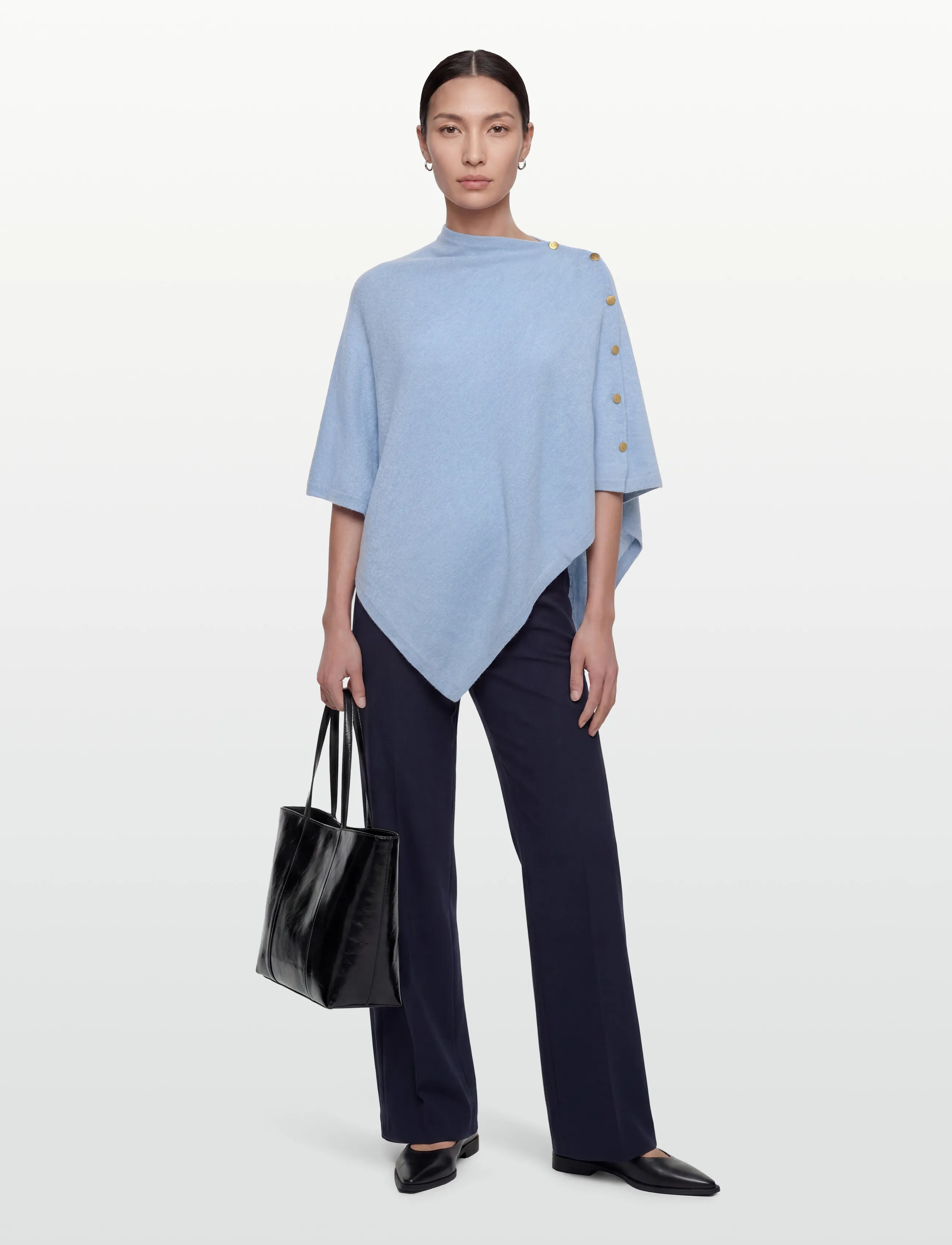 Davida Cashmere - Poncho Gold Buttons - ponchoer og kapper - blue fog - 0
