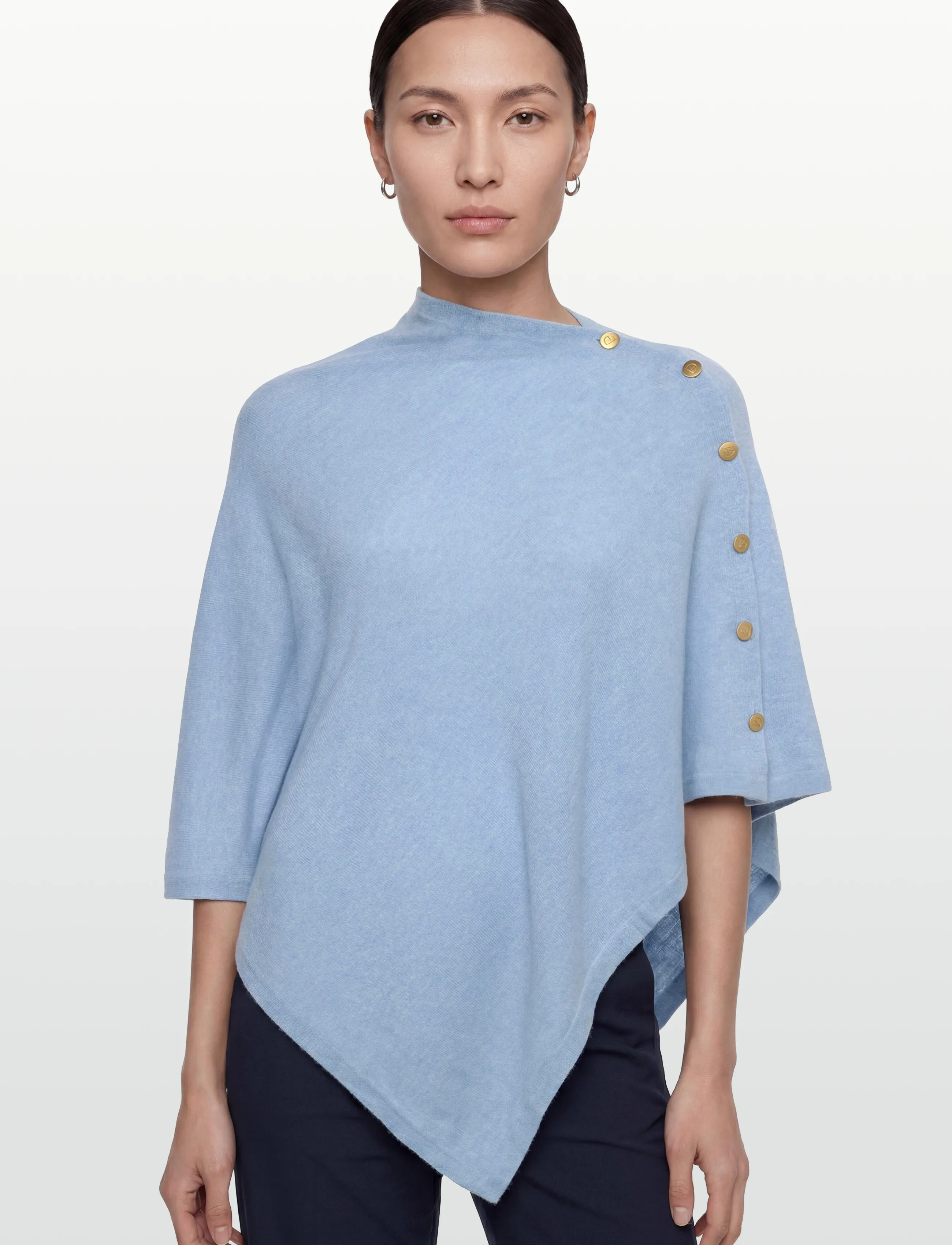 Davida Cashmere - Poncho Gold Buttons - ponchoer og kapper - blue fog - 3