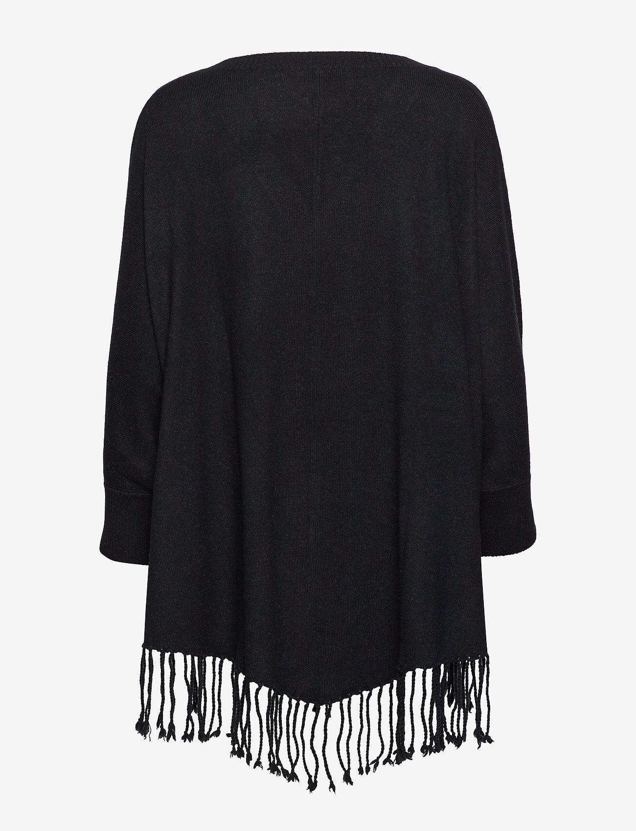 Davida Cashmere - V-neck Poncho Sleeves Fringes - black - 1