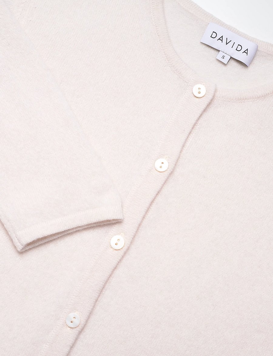 Davida Cashmere - Classic Cardigan, - cashmere - white - 2