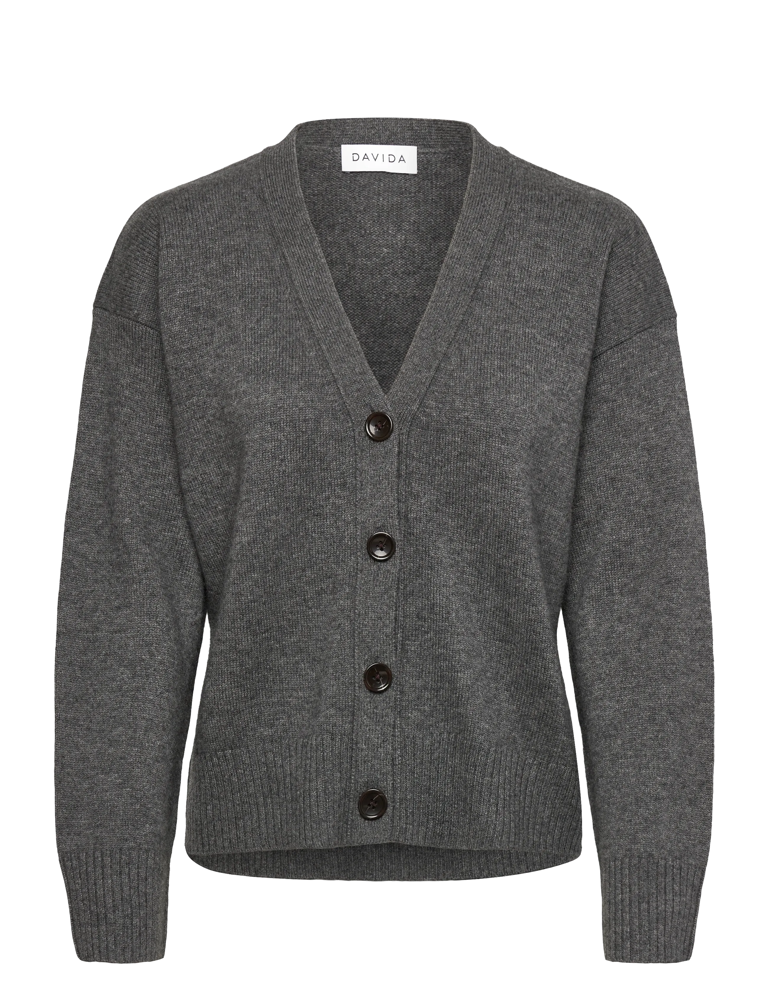 Davida Cashmere V-neck Wide Cardigan - Transitional Layering - DARK GREY / grey
