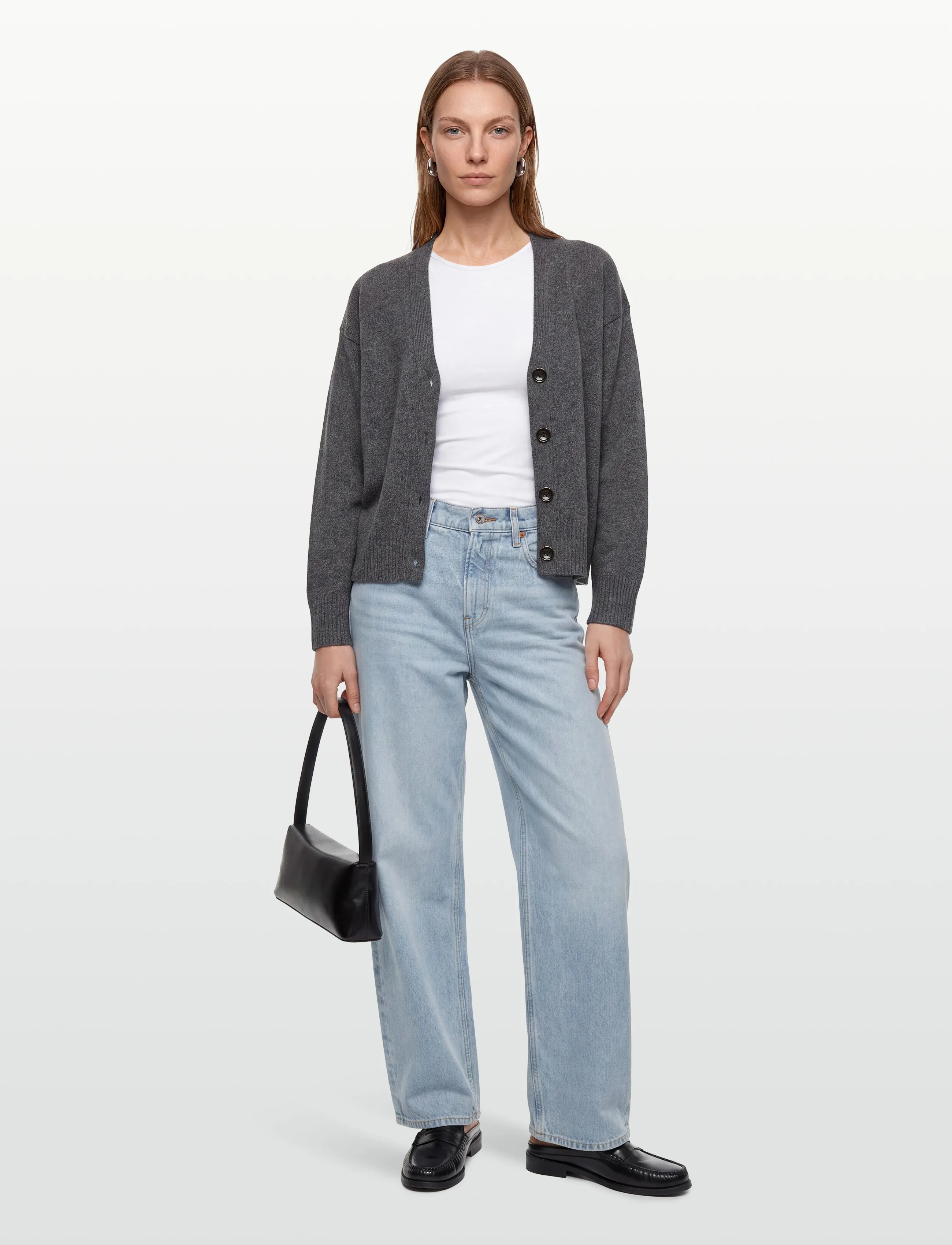 Davida Cashmere V-Neck Wide Cardigan, M, Knitwear, Grau - Cardigans, Frauen