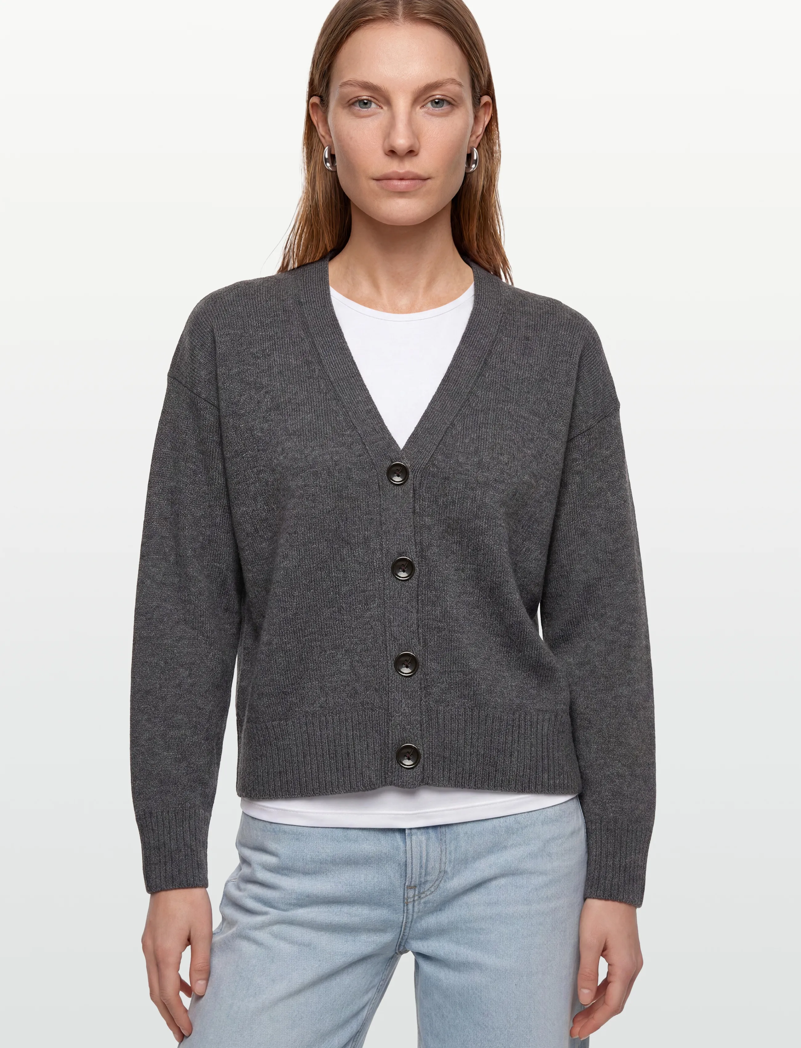 Davida Cashmere - V-neck Wide Cardigan - cardigans - dark grey - 3