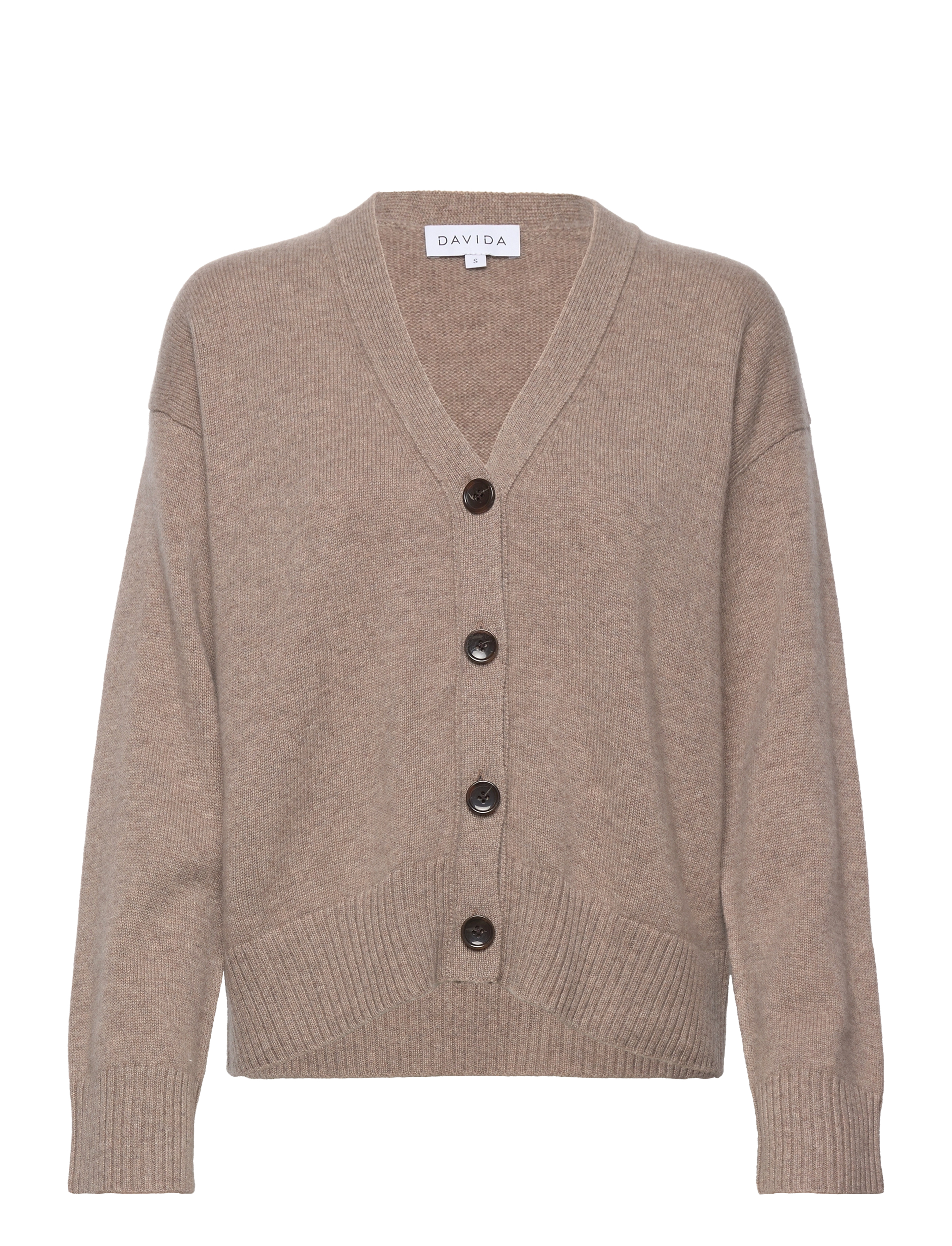 Davida Cashmere V-Neck Wide Cardigan, XL, Knitwear, Beige - Cardigans, Frauen