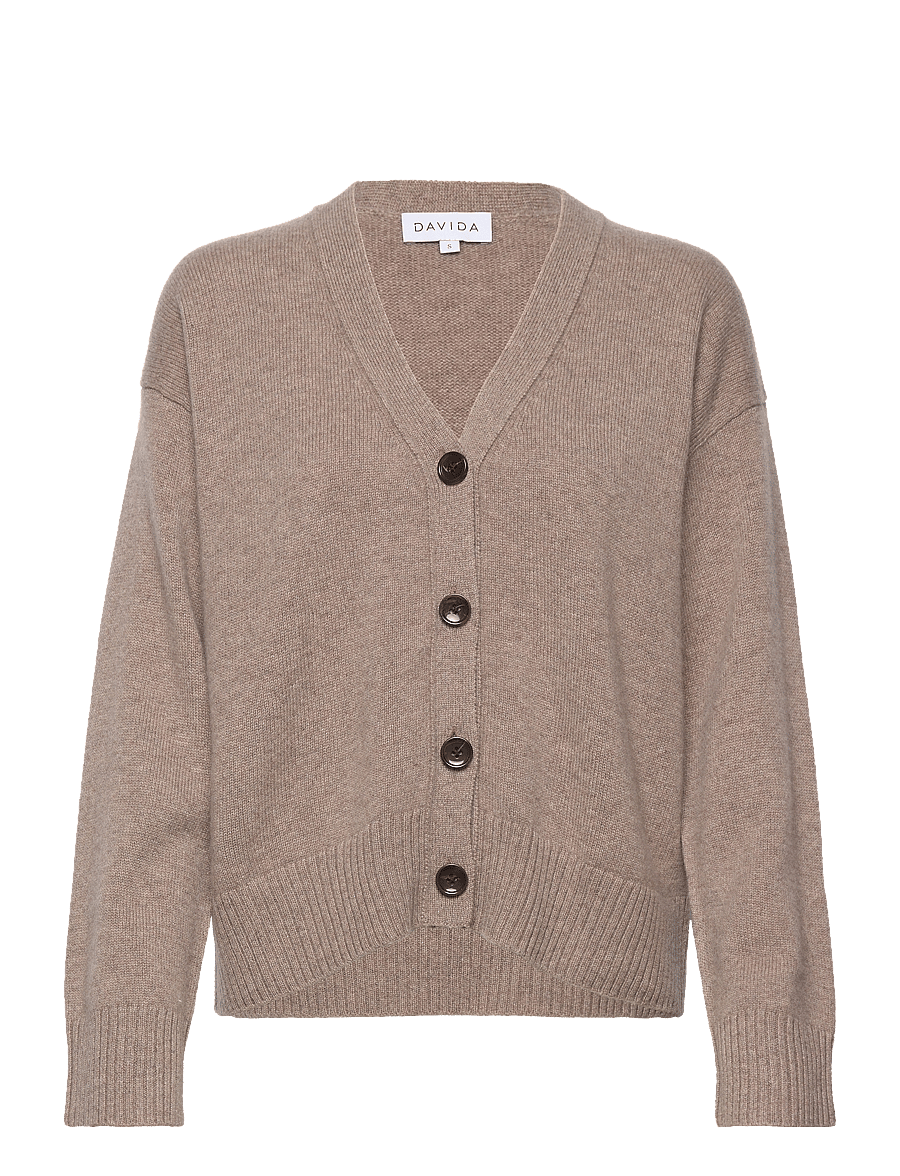 Davida Cashmere - V-neck Wide Cardigan - kašmyras - mink - 0