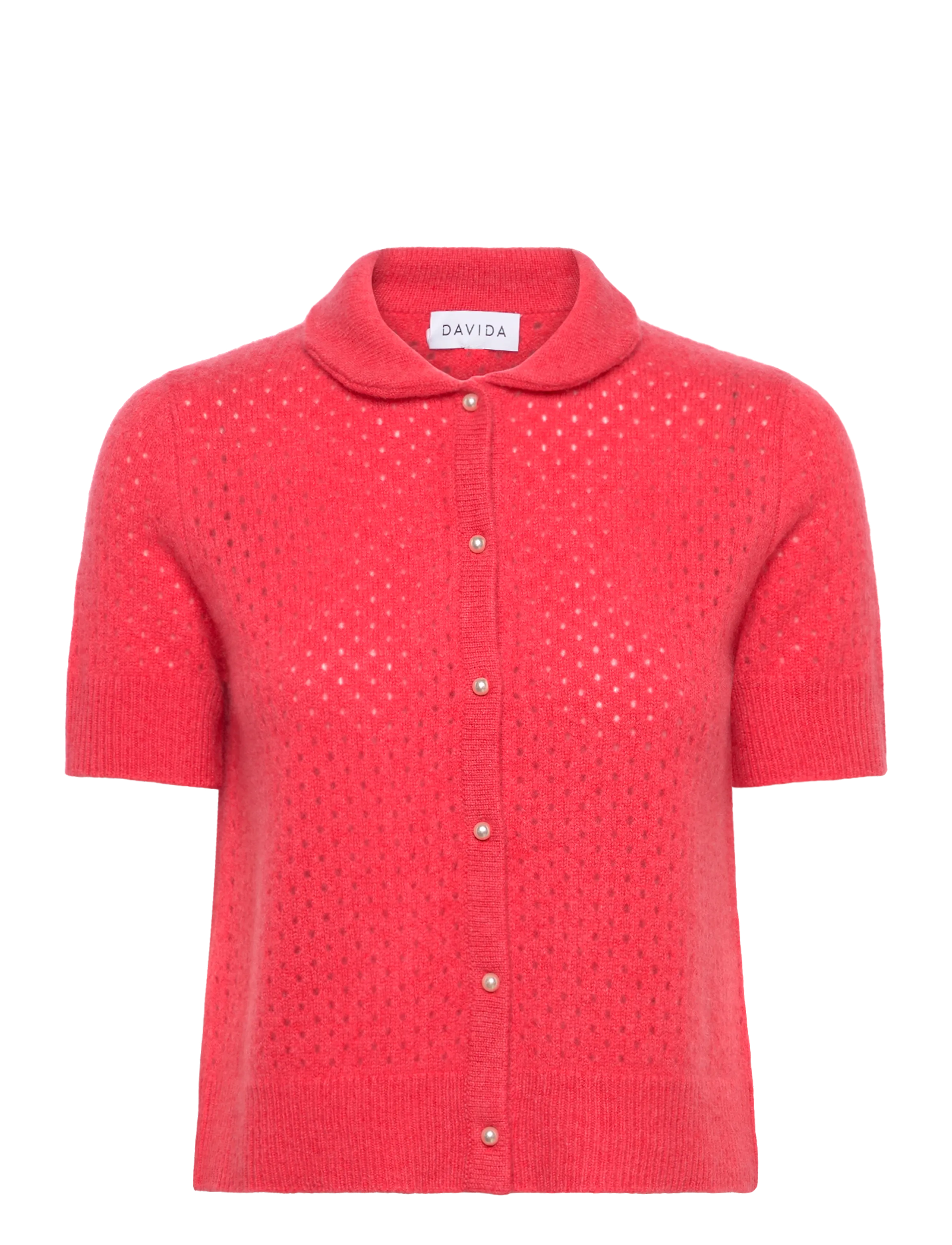 Davida Cashmere Mesh Knitted Short Sleeve Cardigan - Davida Cashmere - INTENSE CORALL / coral