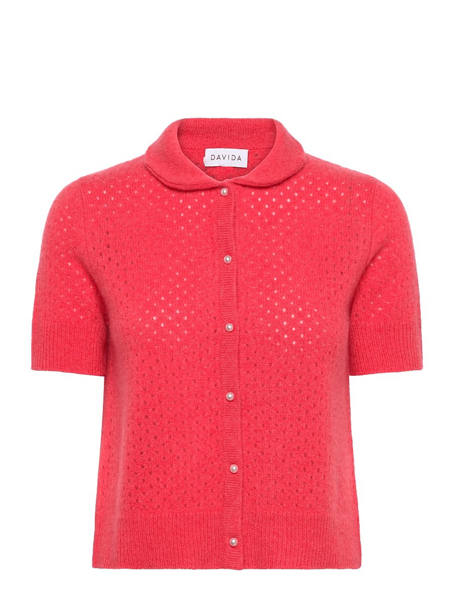 Davida Cashmere - Mesh Knitted Short Sleeve Cardigan - kashmir - intense corall - 1
