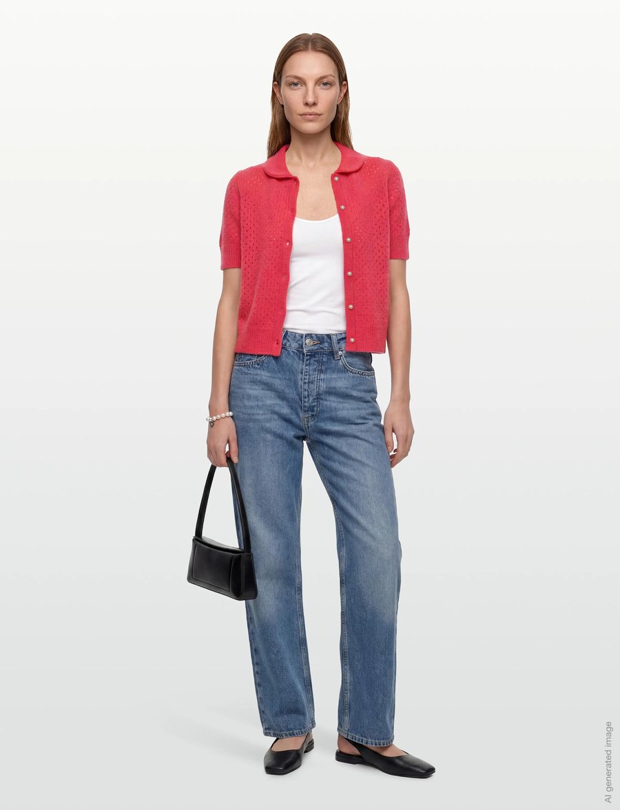 Davida Cashmere - Mesh Knitted Short Sleeve Cardigan - kashmir - intense corall - 0