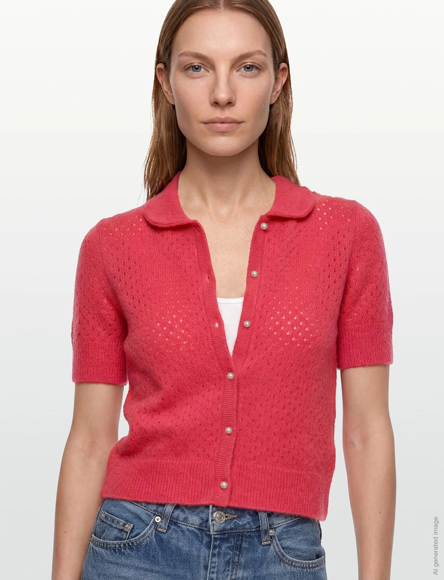 Davida Cashmere - Mesh Knitted Short Sleeve Cardigan - kashmir - intense corall - 3
