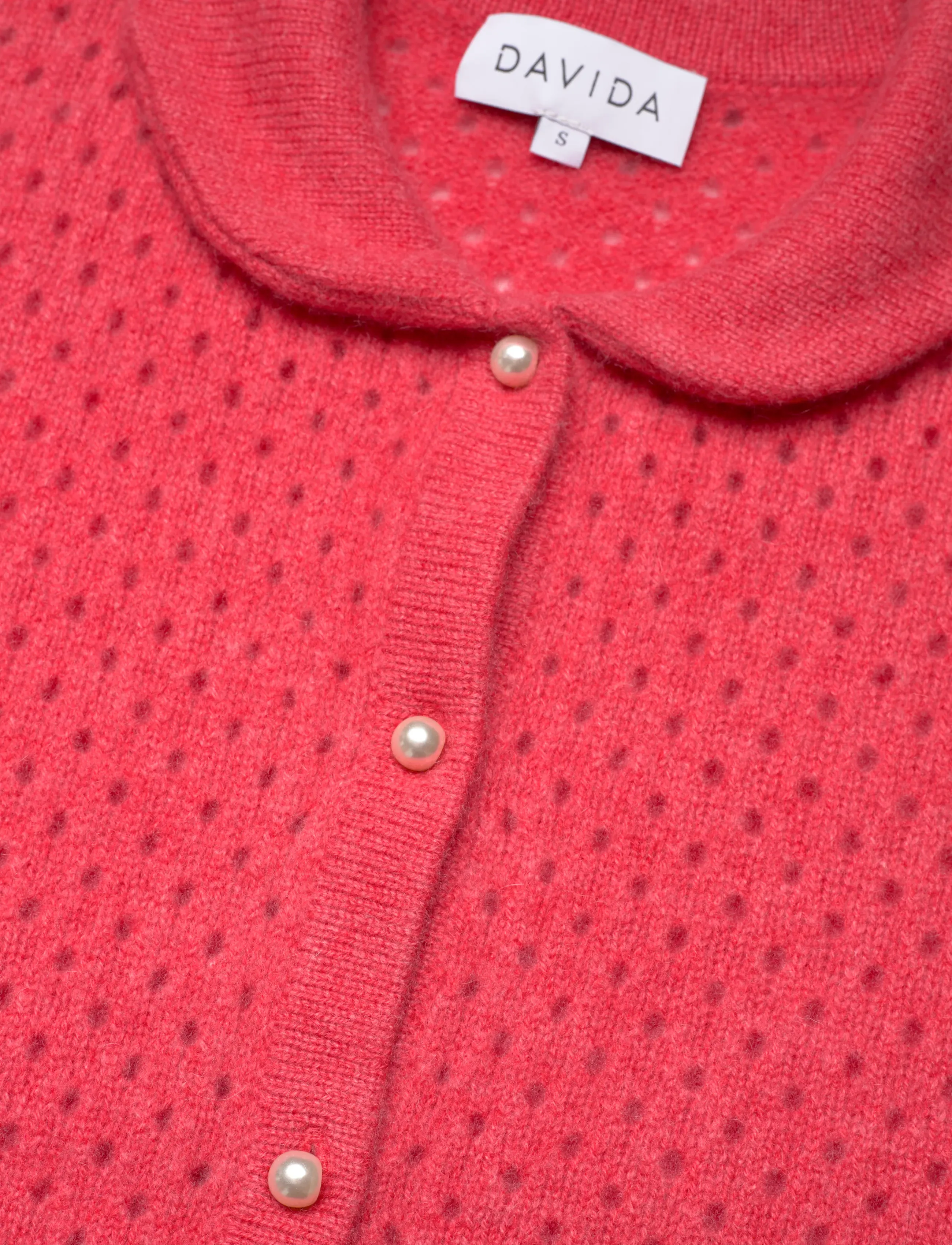 Davida Cashmere - Mesh Knitted Short Sleeve Cardigan - cardigans - intense corall - 2