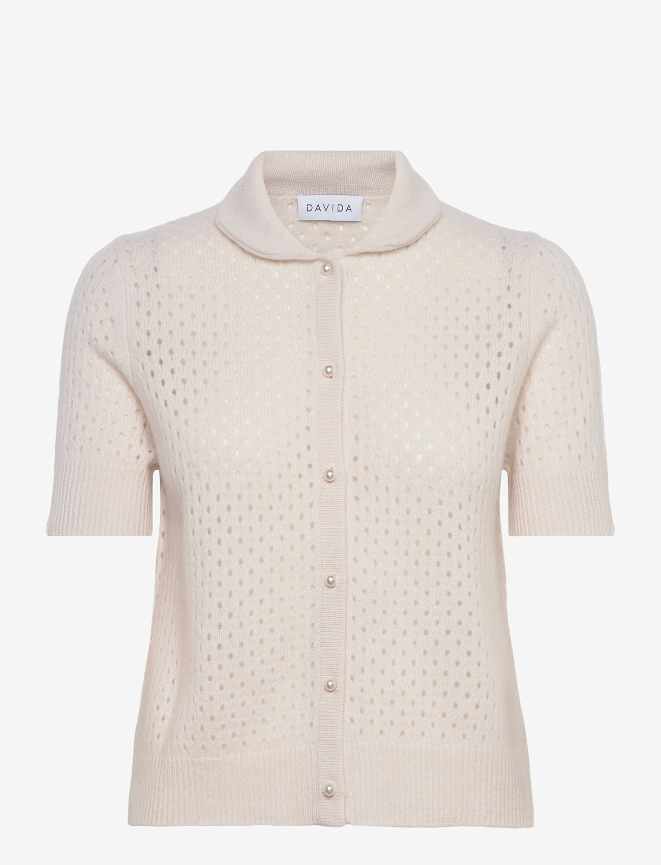 Davida Cashmere - Mesh Knitted Short Sleeve Cardigan - cashmere - white - 0