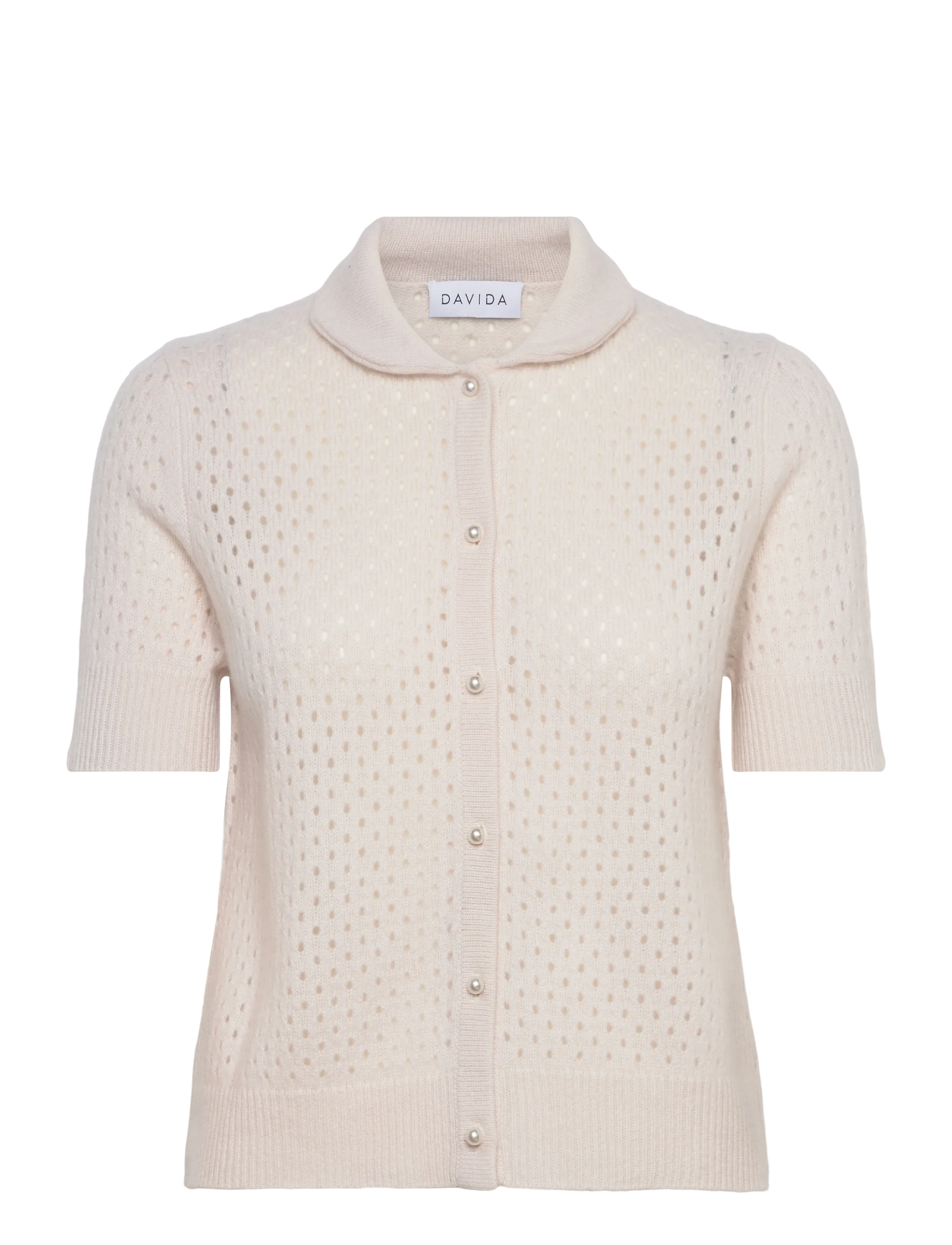 Davida Cashmere Mesh Knitted Short Sleeve Cardigan - Tøj - WHITE / white