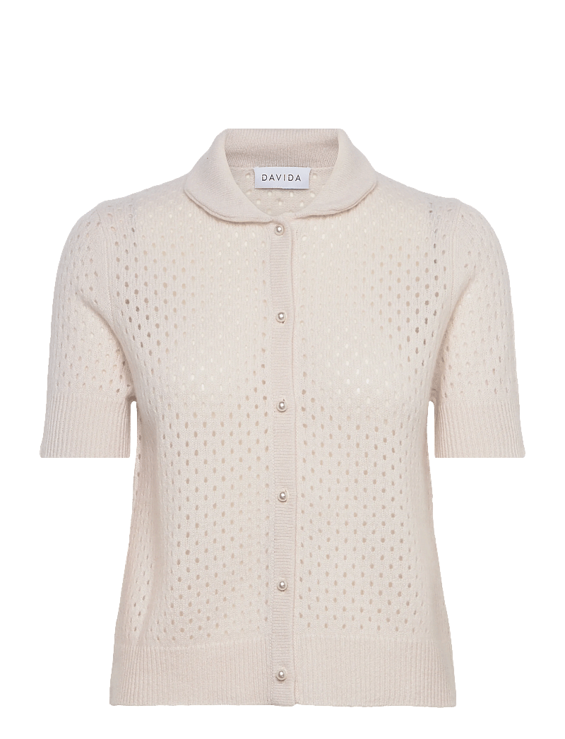Davida Cashmere - Mesh Knitted Short Sleeve Cardigan - cashmere - white - 0
