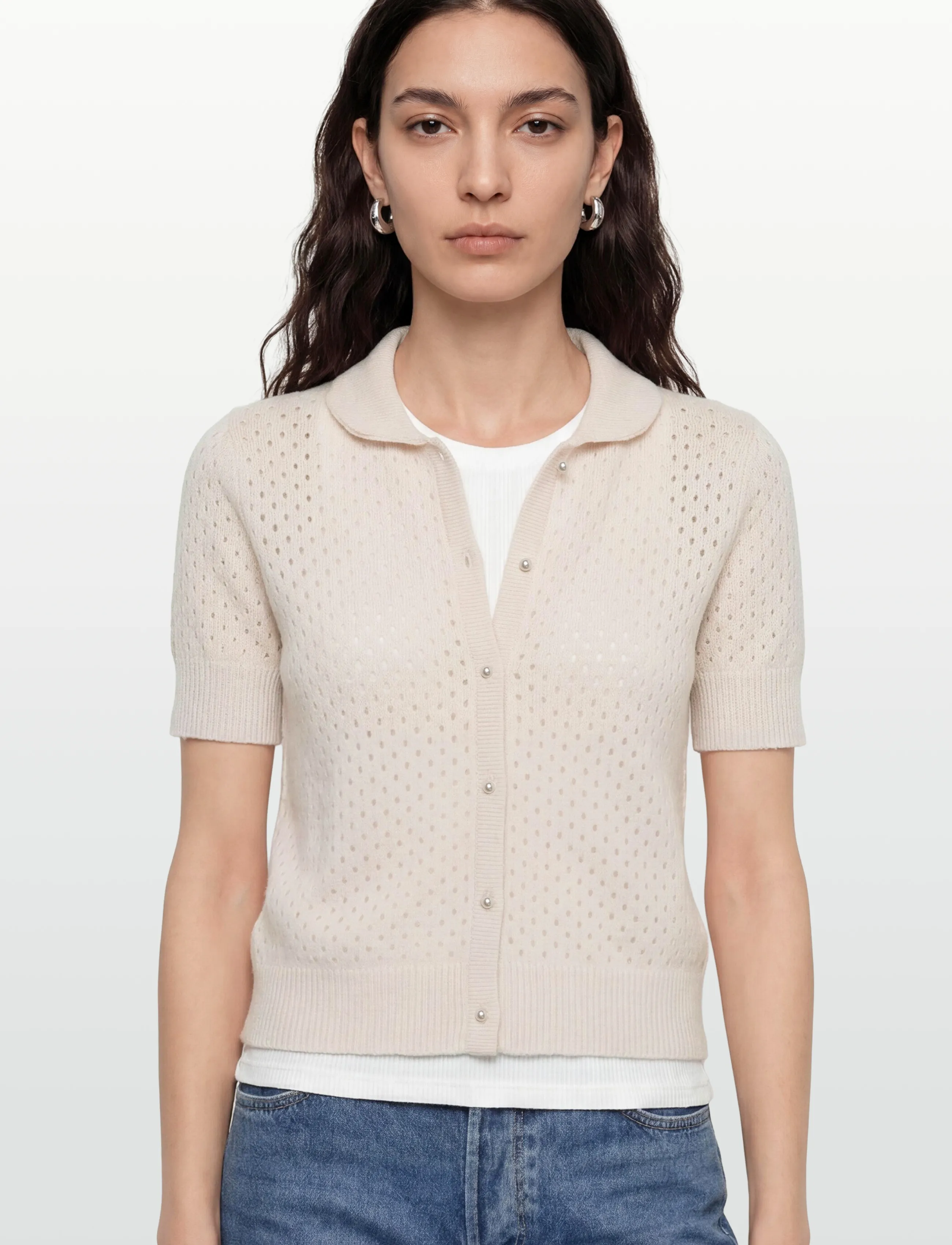 Davida Cashmere - Mesh Knitted Short Sleeve Cardigan - kashmir - white - 3