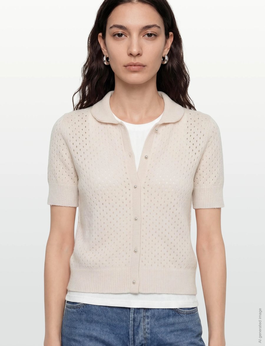Davida Cashmere - Mesh Knitted Short Sleeve Cardigan - kashmir - white - 3