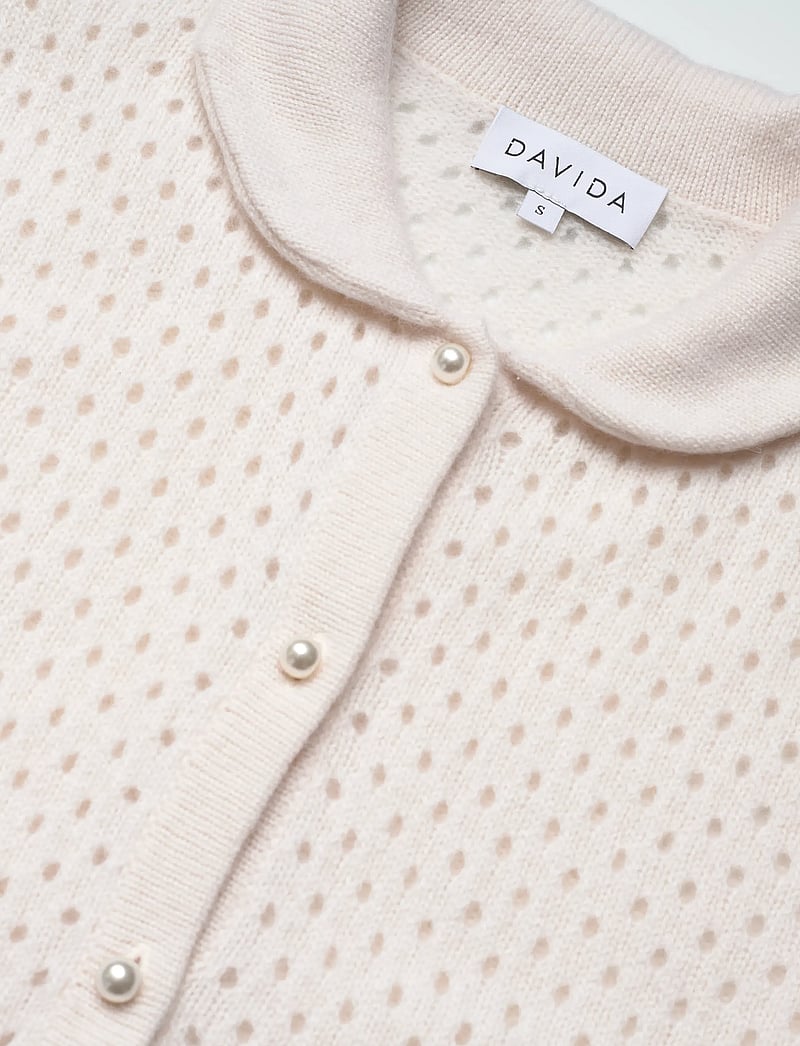 Davida Cashmere - Mesh Knitted Short Sleeve Cardigan - cashmere - white - 2