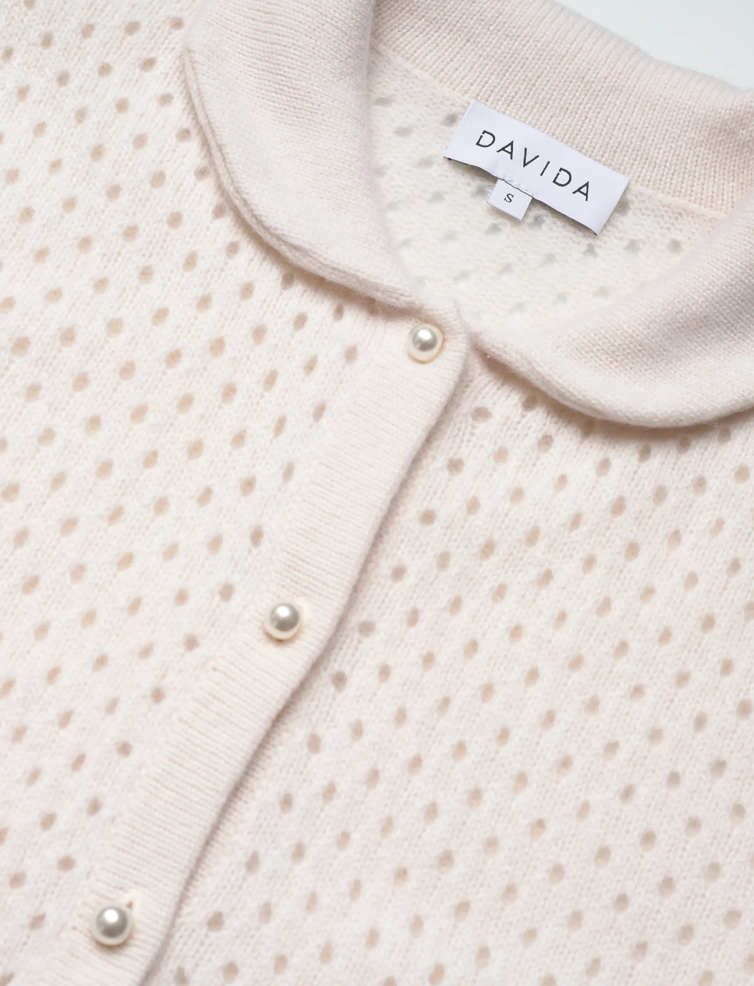 Davida Cashmere - Mesh Knitted Short Sleeve Cardigan - kashmir - white - 5