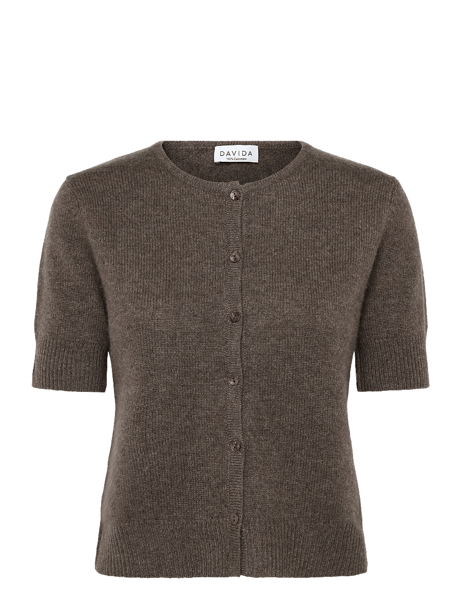 Davida Cashmere - short sleeve boxy cardigan - kashmir - cacao - 0