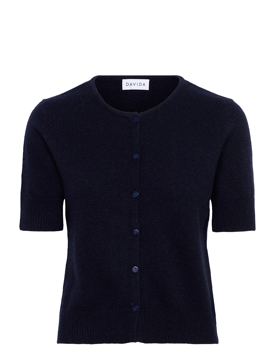 Davida Cashmere - short sleeve boxy cardigan - cashmere - navy - 1