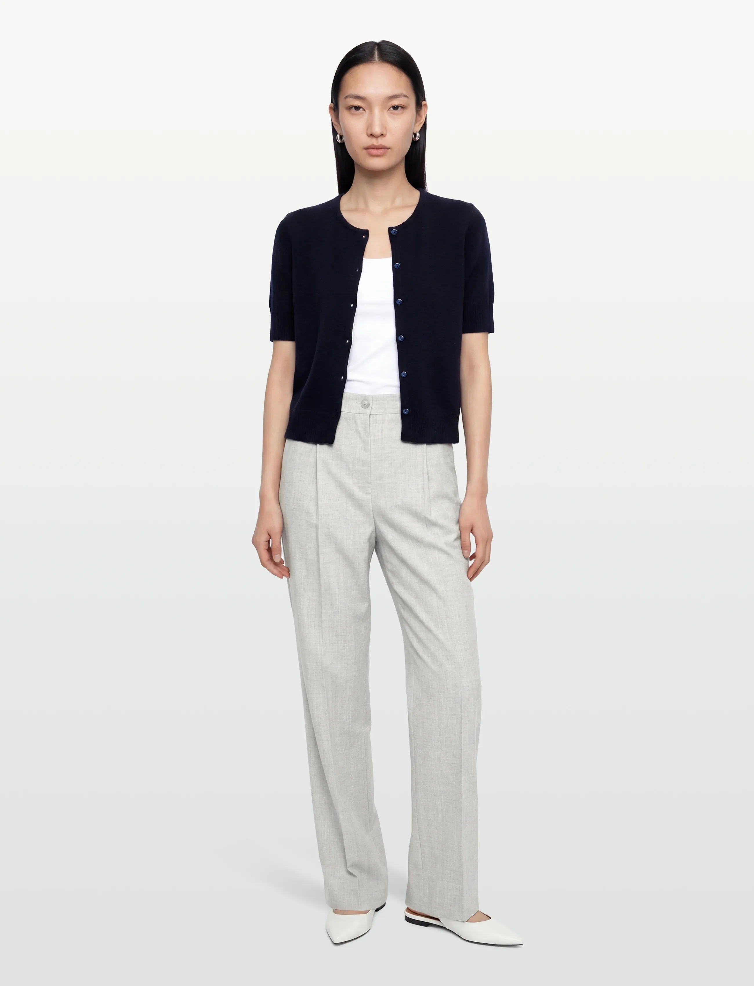Davida Cashmere Short Sleeve Boxy Cardigan, L, Navy, Strik > Cardigans, Dame