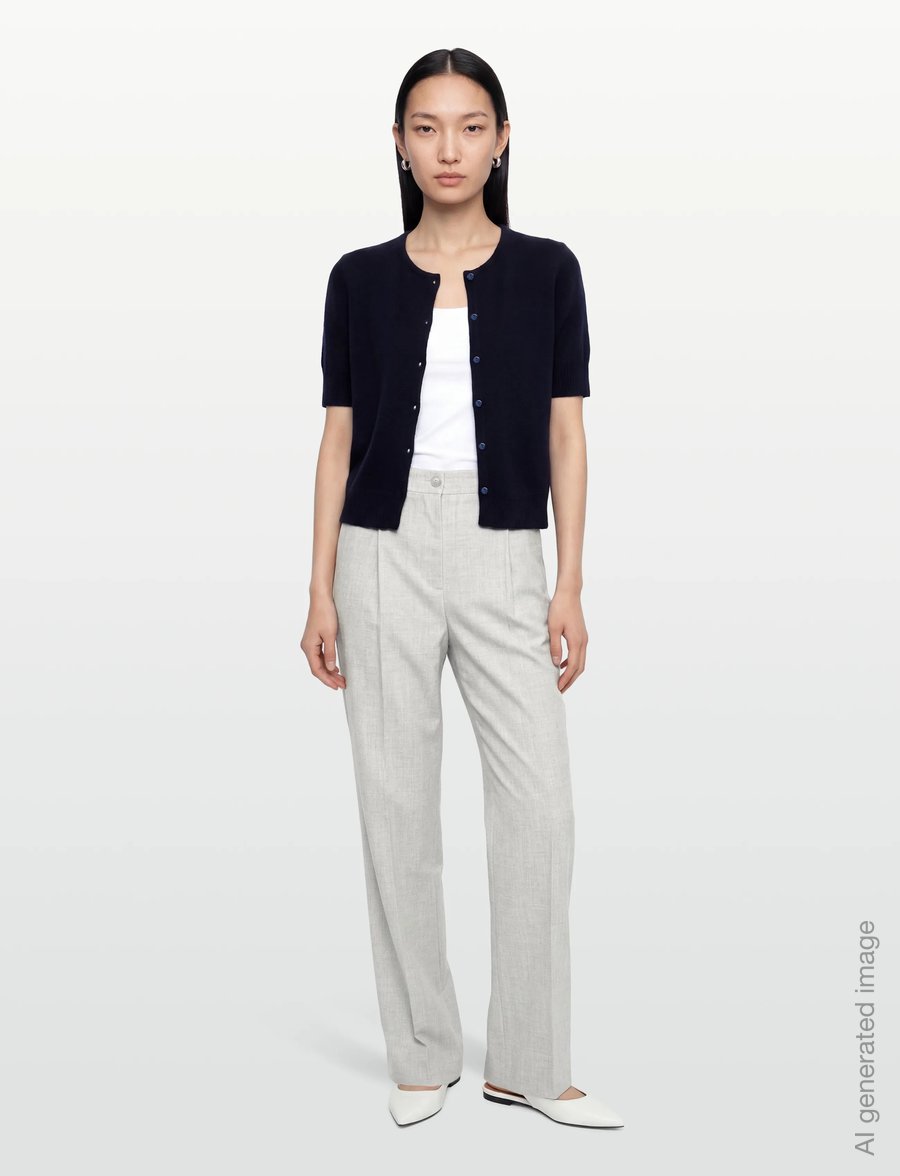 Davida Cashmere - short sleeve boxy cardigan - cashmere - navy - 0