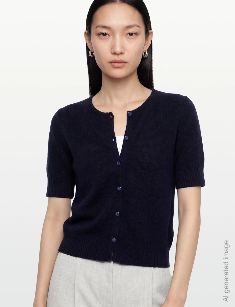 Davida Cashmere - short sleeve boxy cardigan - cashmere - navy - 3