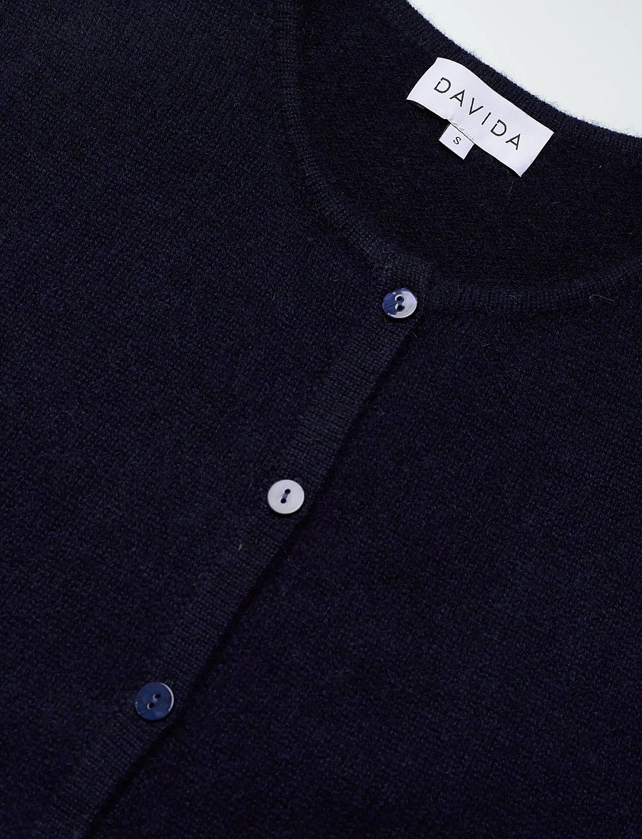 Davida Cashmere - short sleeve boxy cardigan - cashmere - navy - 5