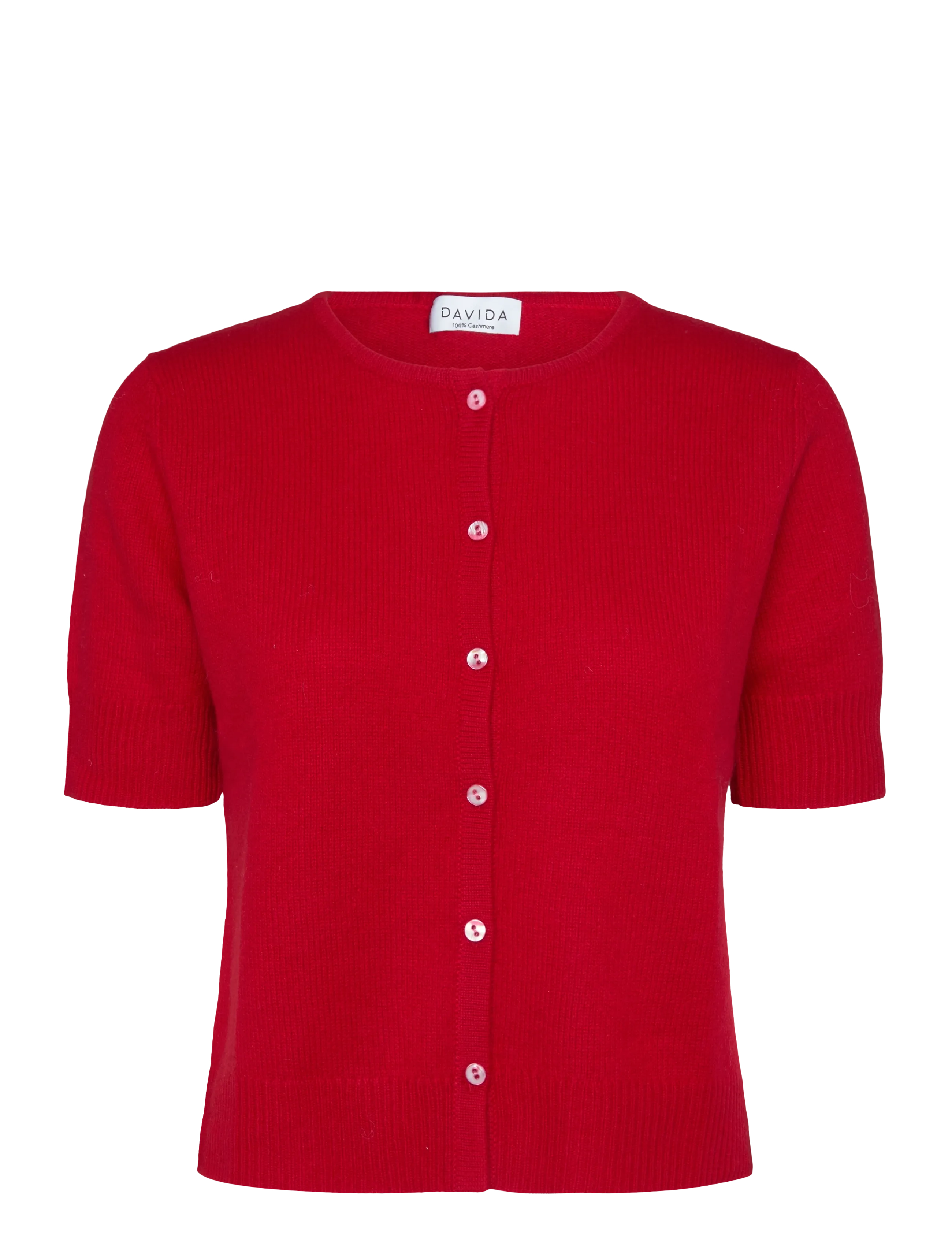Davida Cashmere Short Sleeve Boxy Cardigan, Damen, Kurzarm Boxy Cardigan, Rot, Gr.XL