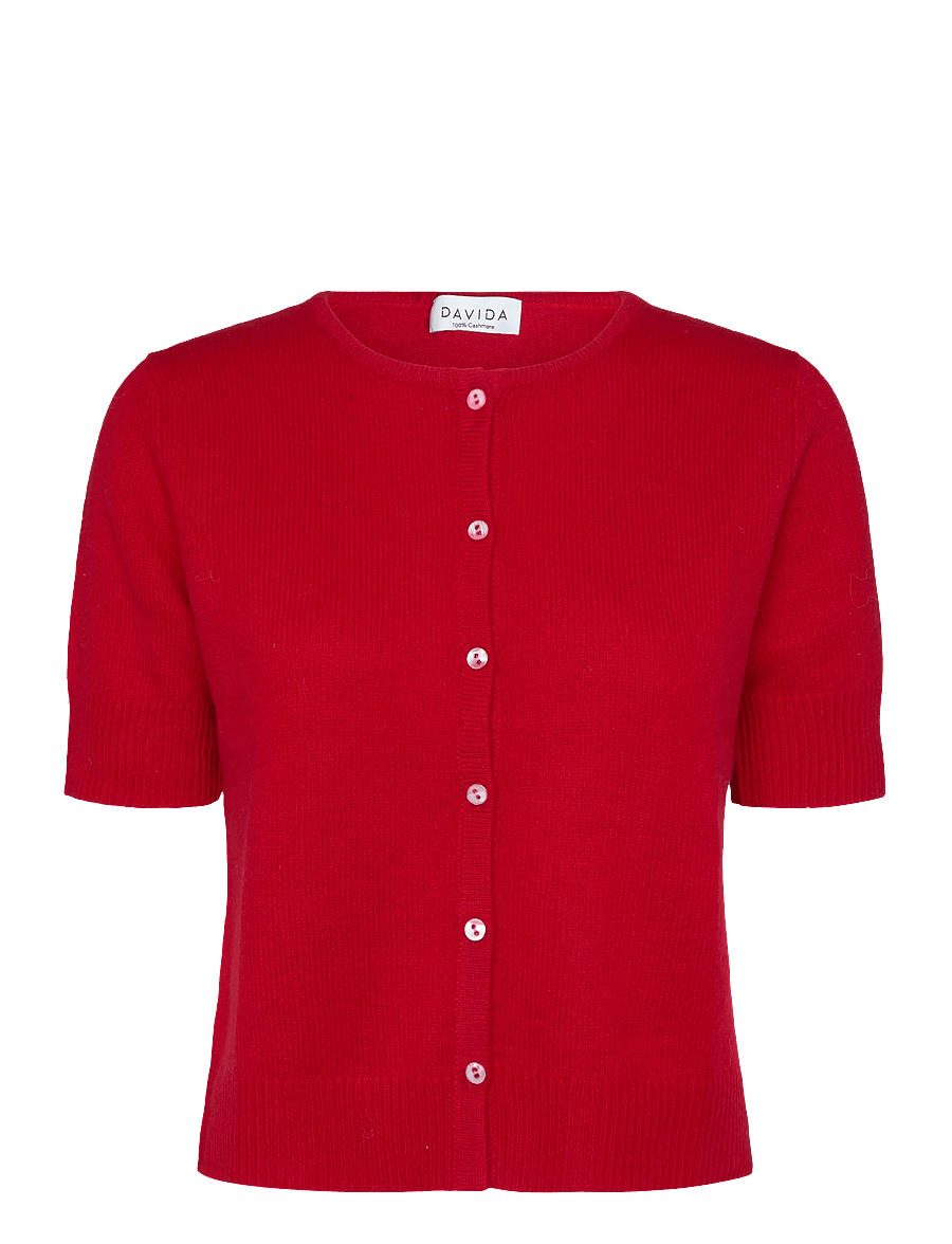 Davida Cashmere - short sleeve boxy cardigan - cashmere - red - 0