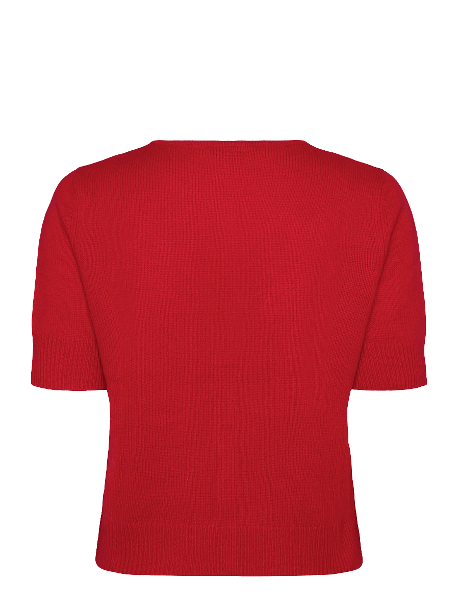 Davida Cashmere - short sleeve boxy cardigan - cashmere - red - 1