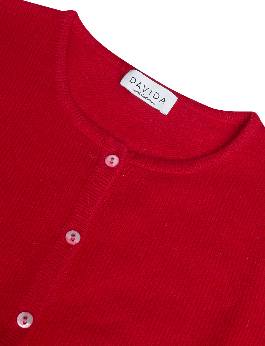 Davida Cashmere - short sleeve boxy cardigan - cashmere - red - 2