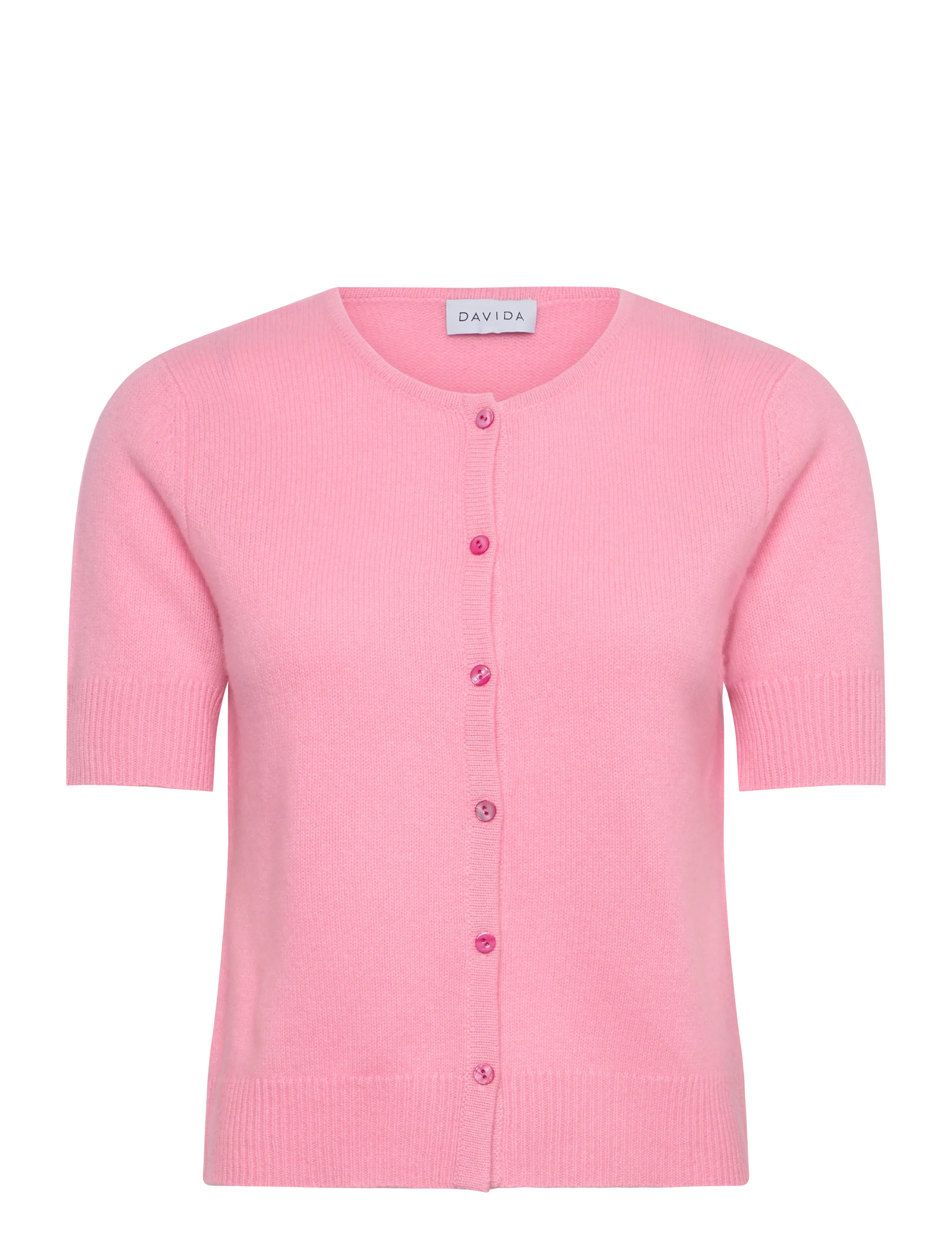 Davida Cashmere Short Sleeve Boxy Cardigan - Stickat - STRONG PINK / pink/rose