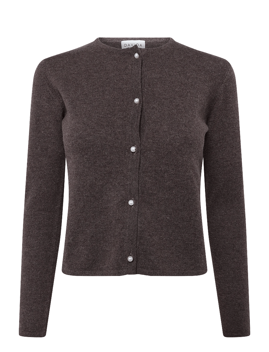 Davida Cashmere - classic cardigan pearl buttons - kashmir - cacao - 0