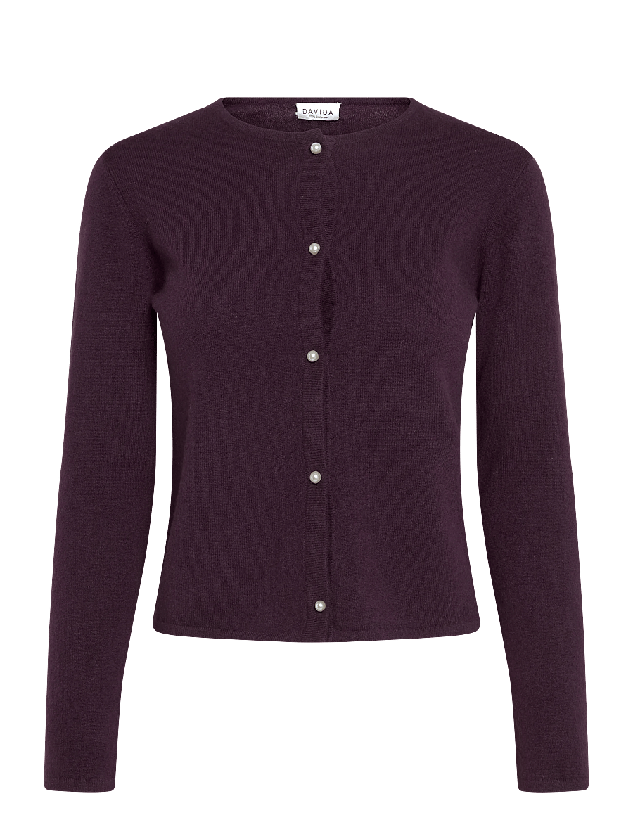 Davida Cashmere - classic cardigan pearl buttons - kashmir - plum - 0
