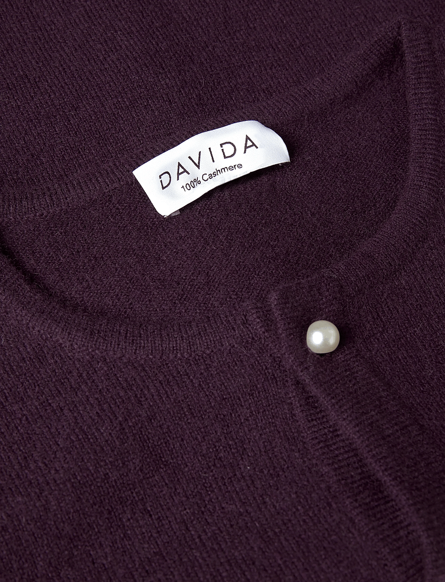 Davida Cashmere - classic cardigan pearl buttons - kashmir - plum - 2