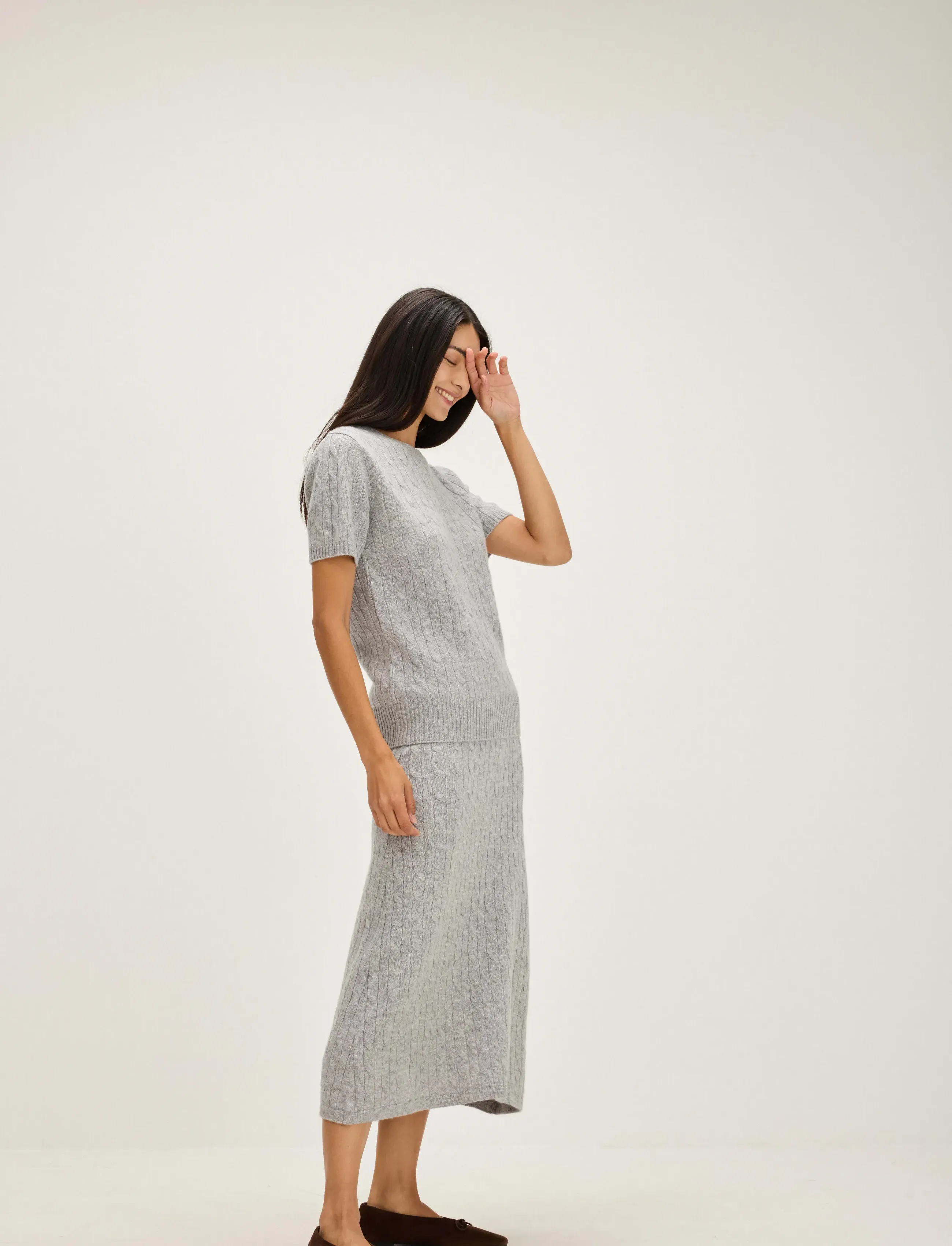 Davida Cashmere - A-Line Cable Skirt - strikkede nederdele - light grey - 0