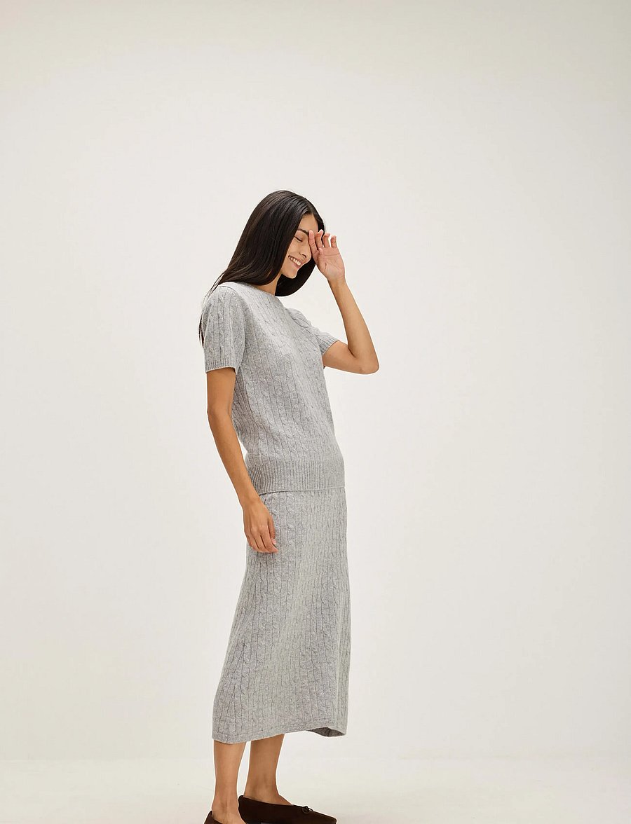 Davida Cashmere - A-Line Cable Skirt - stickade kjolar - light grey - 0