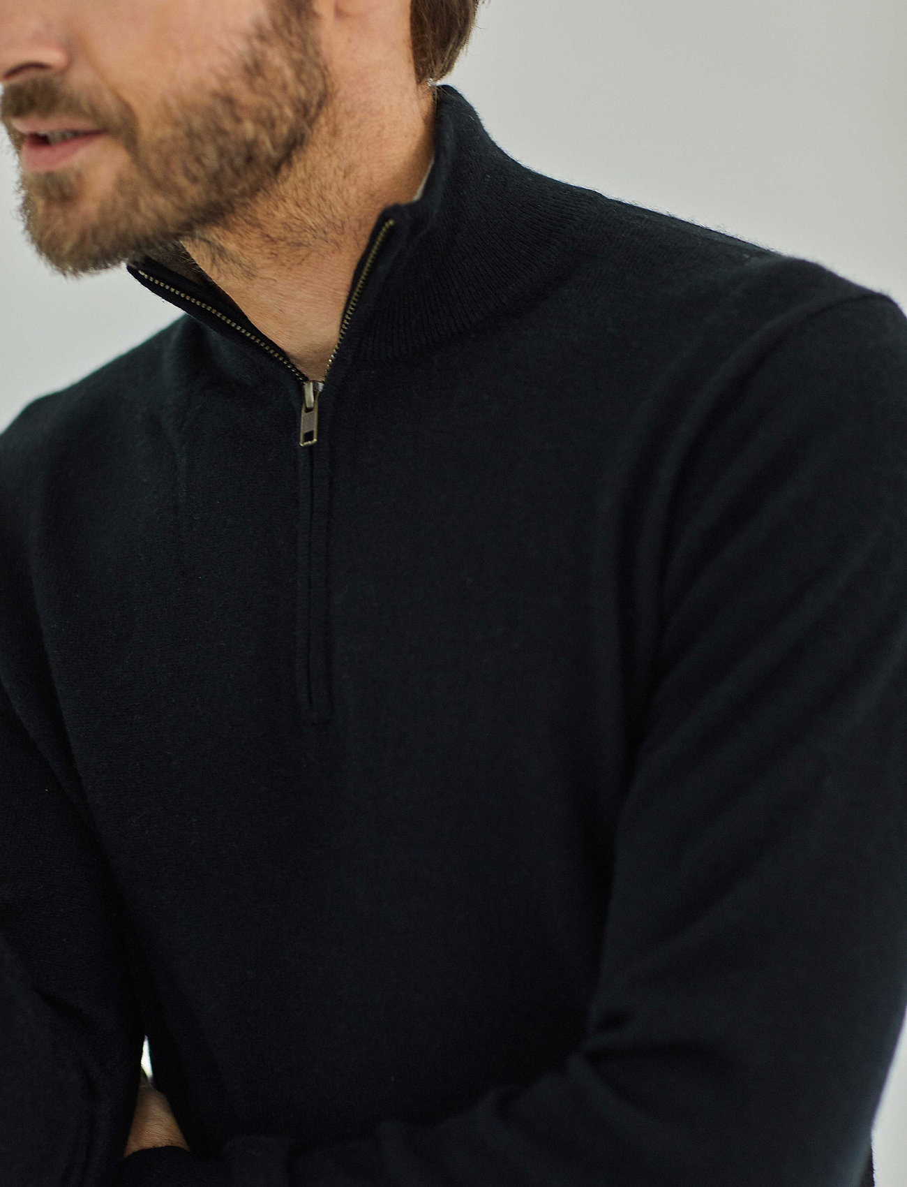 Davida Cashmere Man Half Zip, S, Knitwear, Schwarz - Zip Jumpers, Männerswear