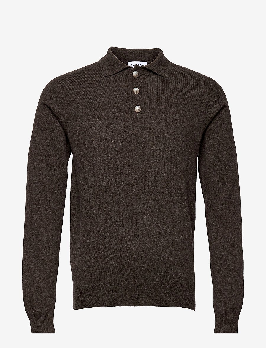 Davida Cashmere - Man Collar - poloer i strik med lange ærmer - cacao - 0