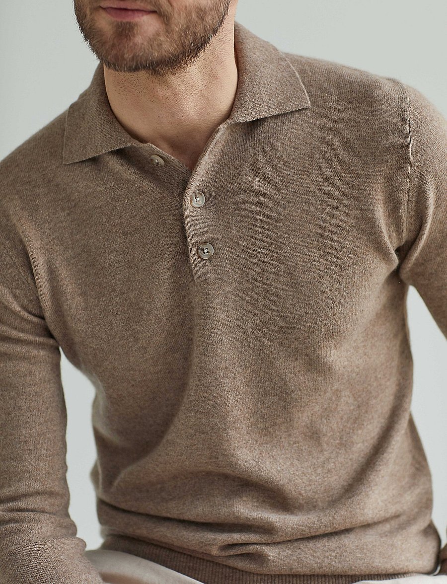 Davida Cashmere - Man Collar - poloer i strik med lange ærmer - mink - 0