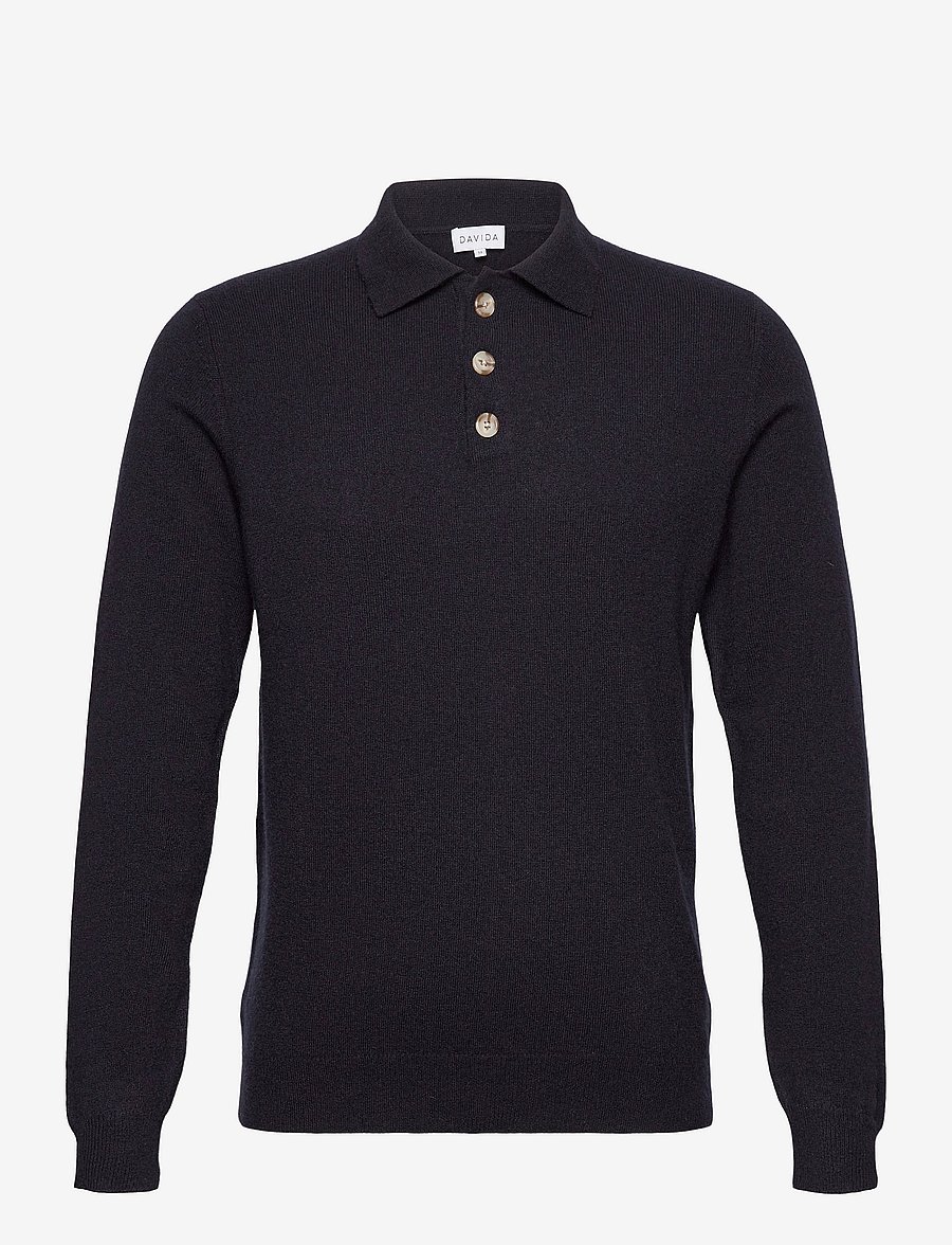 Davida Cashmere - man collar - langärmelige strick-polohemden - navy - 1