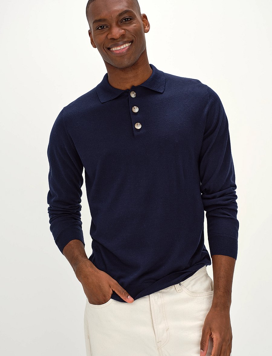 Davida Cashmere - man collar - langärmelige strick-polohemden - navy - 0