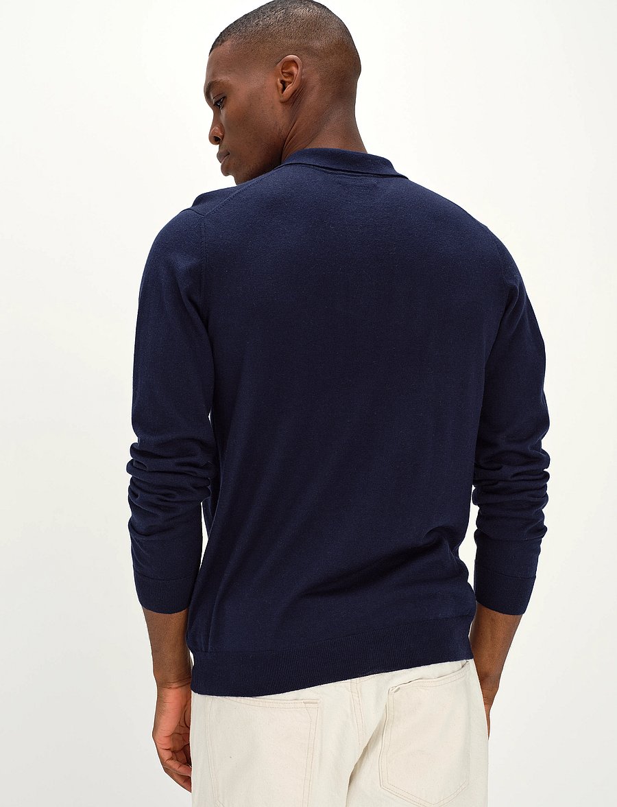 Davida Cashmere - man collar - langärmelige strick-polohemden - navy - 3