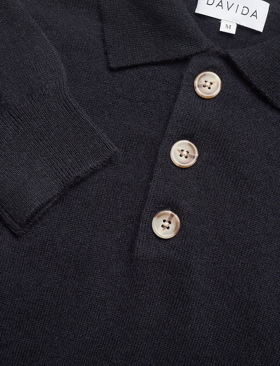 Davida Cashmere - man collar - langärmelige strick-polohemden - navy - 4